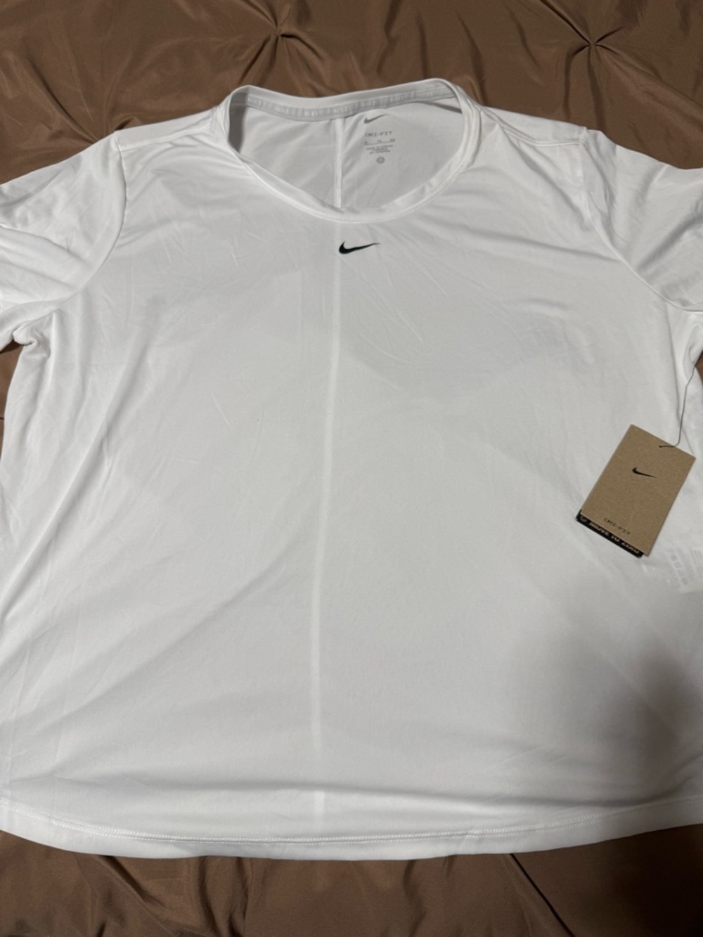 Nike White Short Sleeve Crew Training Tee with Black Swoosh